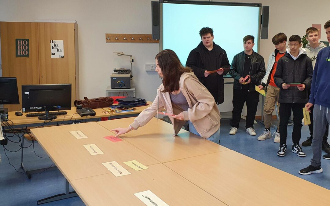 Das „Steuerrad“ der Bewerbung – Karriereberater Oliver Stiess zu Besuch in der Klasse 9b